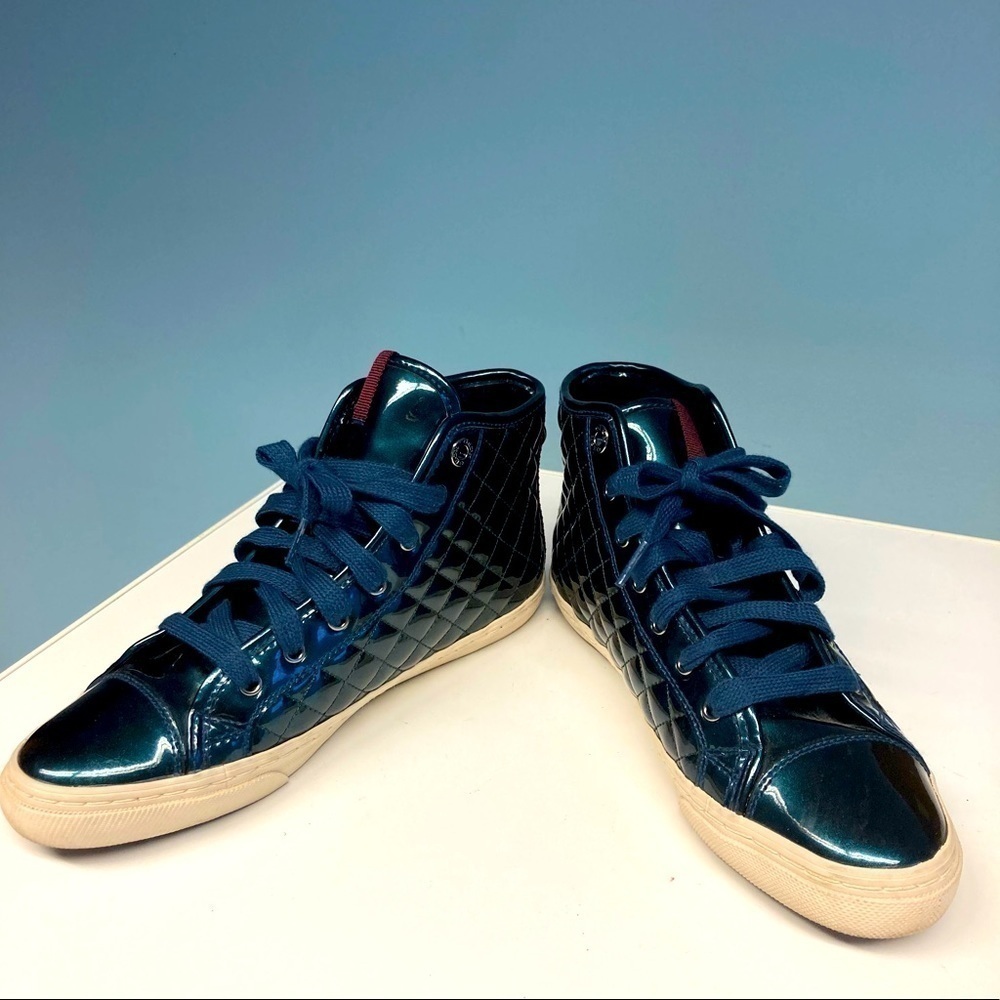 GEOX Respira Sz 7 Kalispera Green Blue Hue Quilted  High Top Lace Up Sneakers